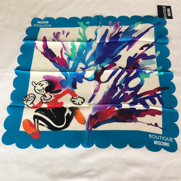 Moschino Boutique Silk Scarf Made in Italy Watercolor Olive Oyl NWT - Picture 1 of 7